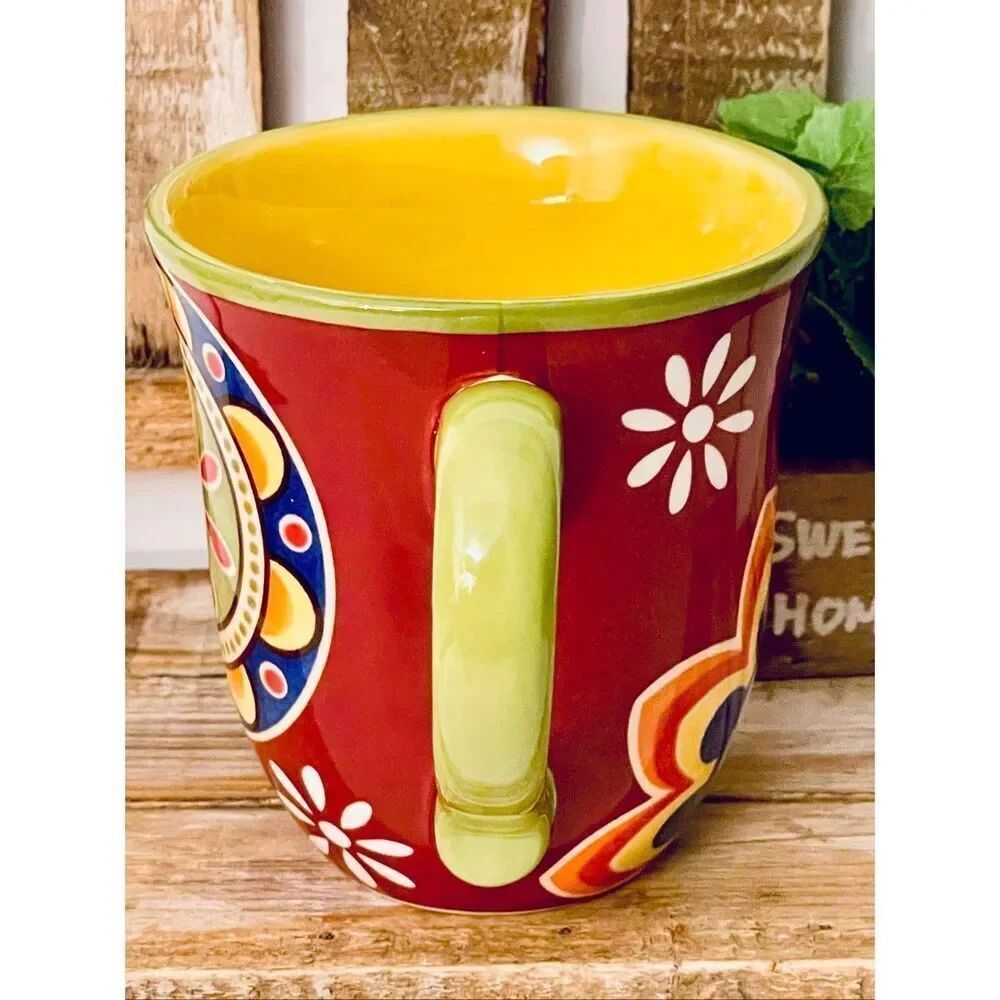 NWT Gorgeous Pier 1 Red Blue Ironstone MEXICALI Floral Rustic Coffee Mug - Picture 3 of 16